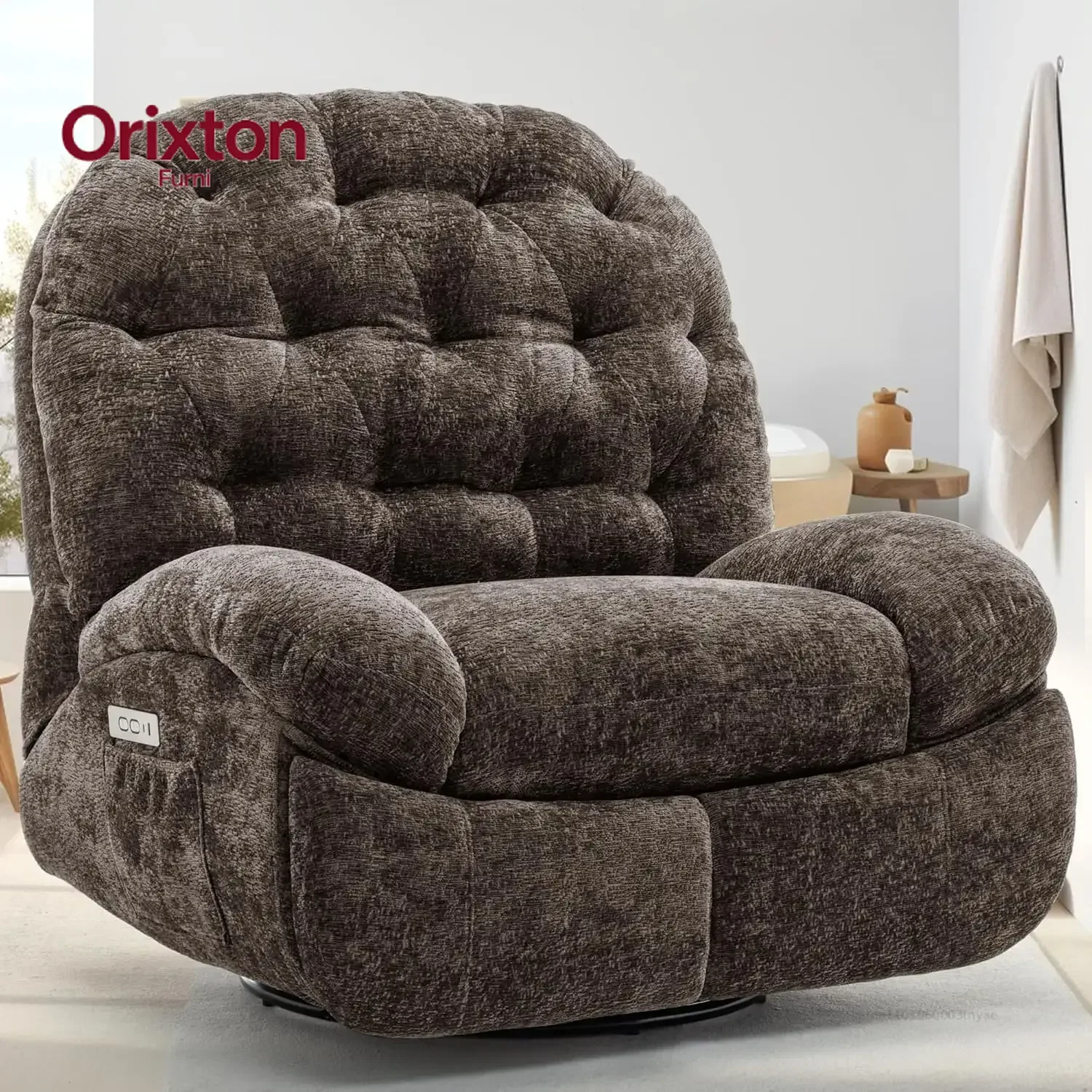 Oversized Swivel Recliner Chair, Comfortable Soft Shaped Recliner with  Ports and Storage for Living Room