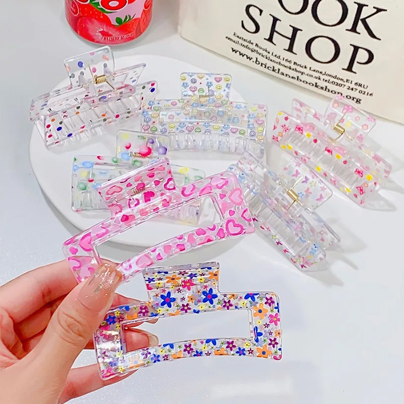 Summer Little Fresh Floral Transparent Grab Clip Hair Card Ins Hairpin Shark Clip Girls Hairpin Hair Accessories