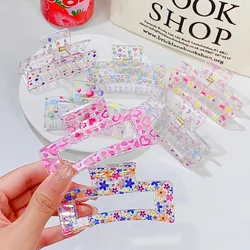 Summer Little Fresh Floral Transparent Grab Clip Hair Card Ins Hairpin Shark Clip Girls Hairpin Hair Accessories