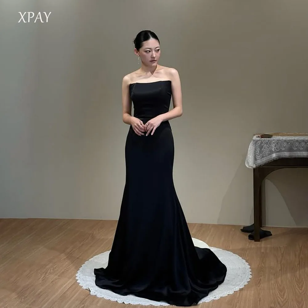 

XPAY Classic Strapless Detachable coat Dress Evening Party Dress Wedding Ball Gown Black Korea Photoshoot Prom Dress Customized