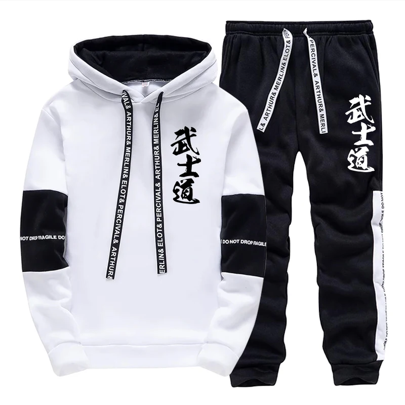2025 New Arrival Men's Tracksuit 2 Piece Set Japan Bushido Print Hoodies Sweatpants All Season Daily Casual Sporty Jogging Suit