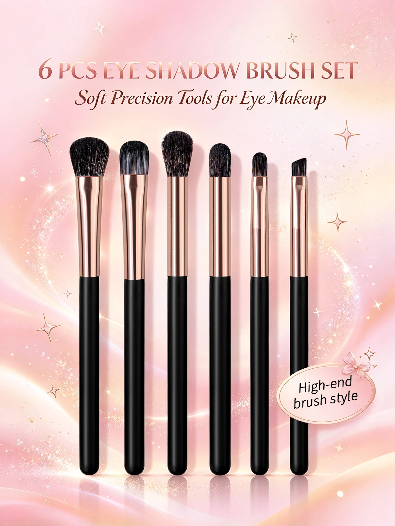 Professional 6Pcs Eye Makeup Brush Set, Soft Synthetic Hair Rose Gold Handle Eyeshadow Blending Shader Liner Detail Brushes