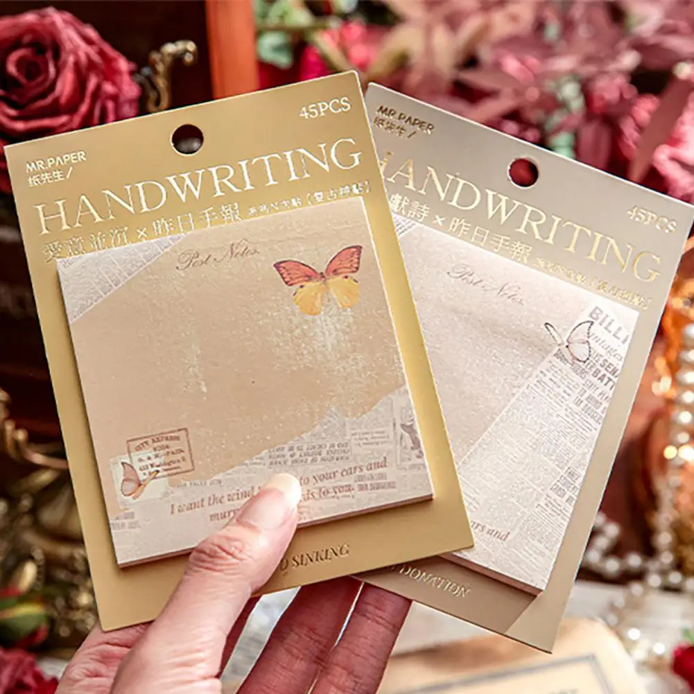 Elegant Stamped Butterflies Pattern Sticky Notes Vintage Hand Writing Paper Report Series Simple Memo Convenience Stickers