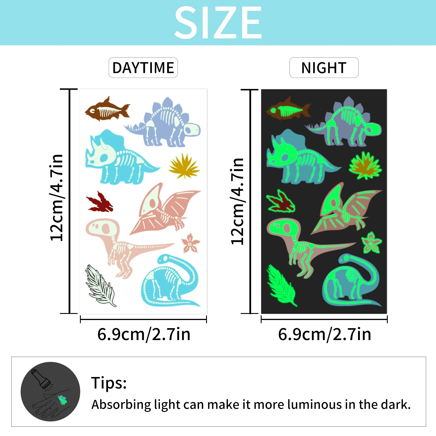 10 وشم مؤقت يتوهج في الظلام على شكل ديناصور، يمكن استخدامها كديكورات وهدايا وجوائز #6