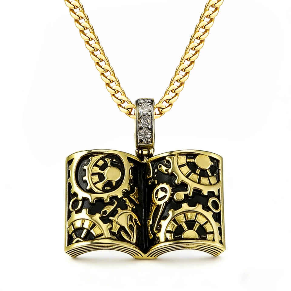 

Ожерелье-кулон VANAXIN в стиле панк-ретро с гравировкой, из латуни с золотым покрытием, для мужчин и женщин, сувениры для библиотеки, уникальные подарки