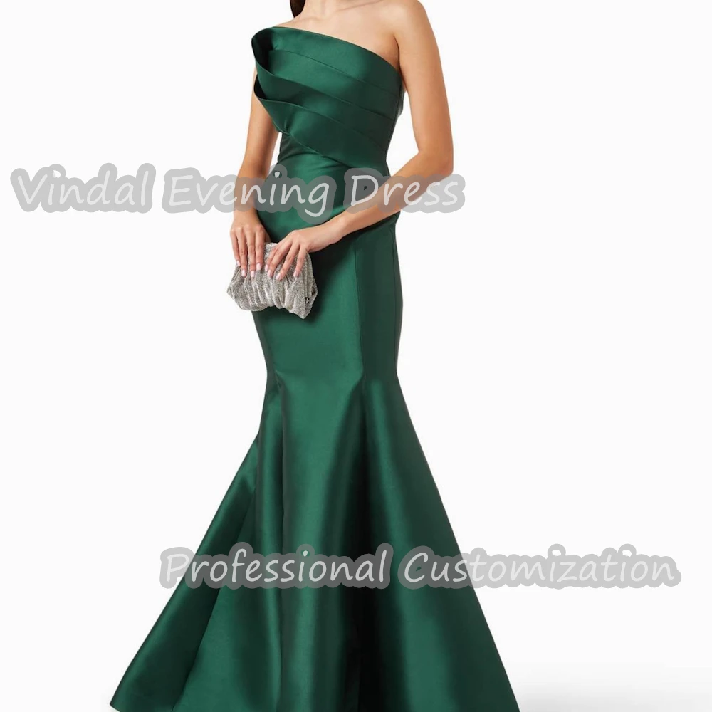 Vindal Evening Dress Strapless Floor Length Mermaid Satin Built-in Bra Ruffle Elegant Sleeveless Saudi Arabia Sexy For Woman2024