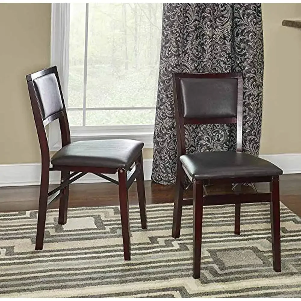 Set of 2 Folding Chairs with Vinyl Padded Seats in Espresso Finish