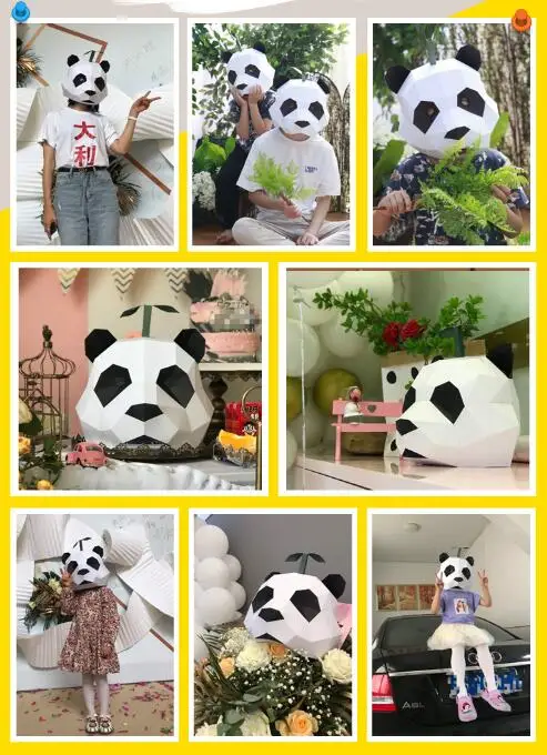 Maschere Cosplay Maschera per feste di Halloween Forniture Panda Orso Costume Testa Cappuccio Modello di carta 3D Cartone animato fai da te Fatto a