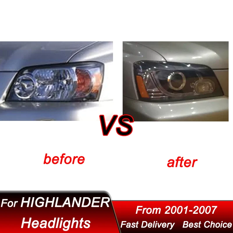 Hot Car Headlights For Toyota HIGHLANDER KLUGER 04-07 US version Upgrade LED Headlamp Assembly Projector Lens Accessories Kit