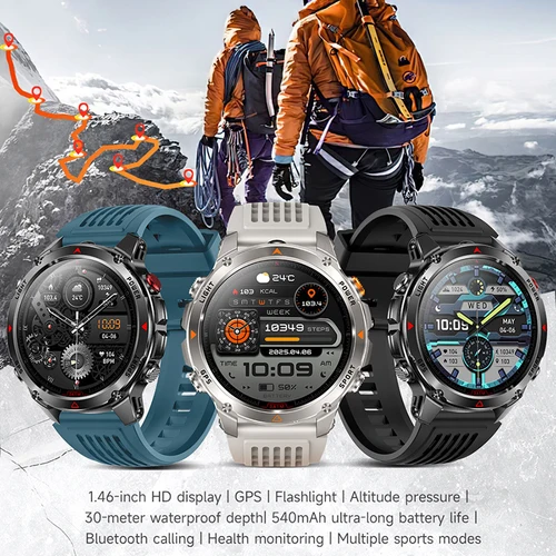 Imagen 2 del producto T-Rex 3 reloj inteligente GPS de doble banda incorporado para hombres reloj inteligente brújula altímetro barométrico 5ATM IP69K impermeable AMOLED HD relojes