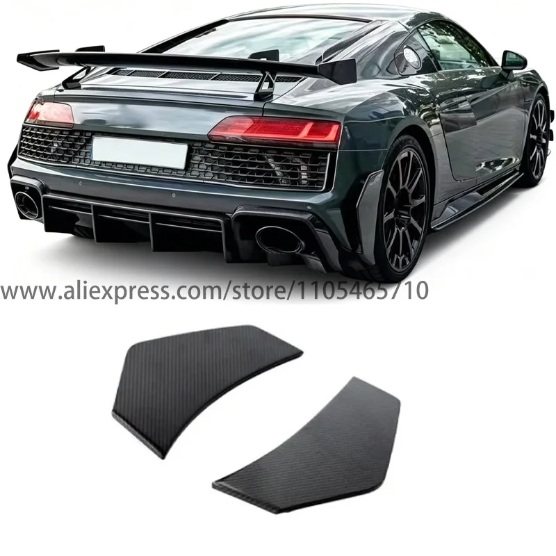

For Audi R8 V10 Gen3 2022-2023, Dry Carbon Fiber Rear Bumper Canards Side Splitters Fins Trim