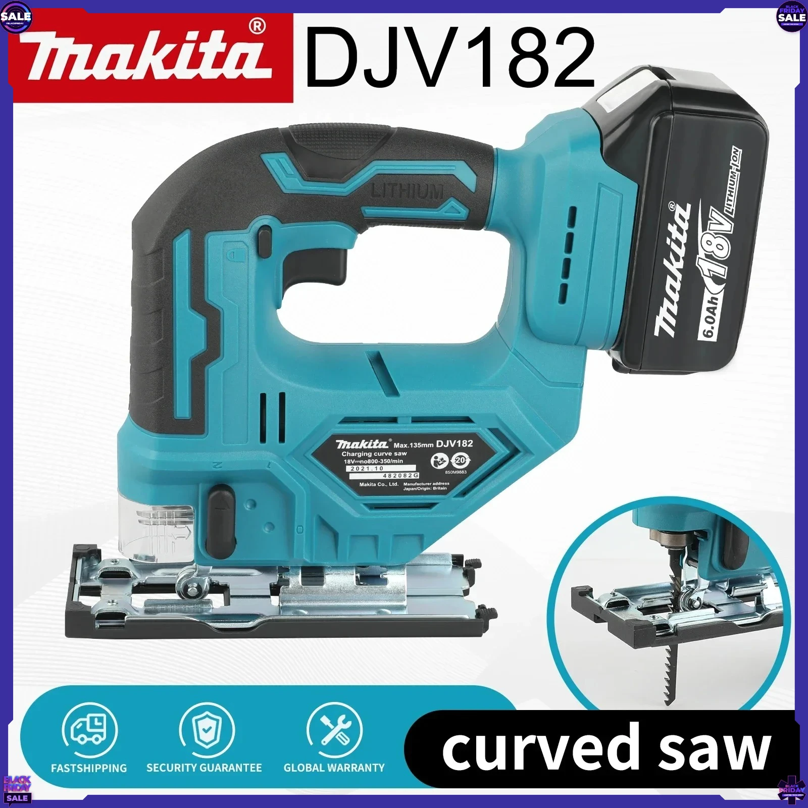 

Аккумуляторная бесщеточная электрическая сабельная пила Makita DJV182, многофункциональная, для резки дерева и проволоки