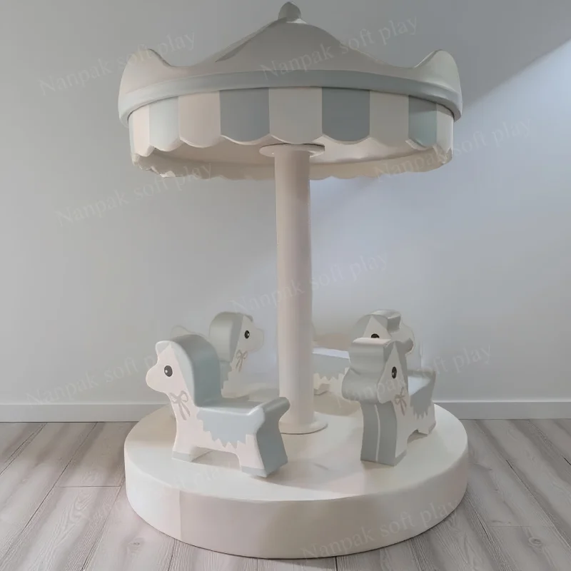 Classic White Grey Indoor Playground Equipment Kid Sensory Spin Safe Speed Soft Play Carousel for Nursery Cafe School Party Hire