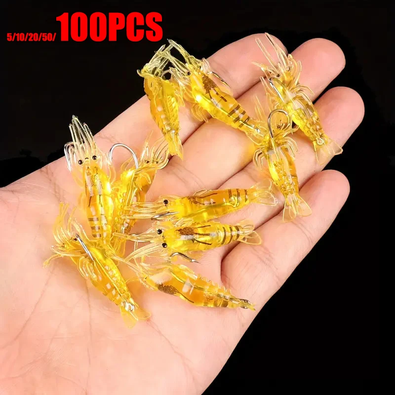 Soft Silicone Simulation Shrimp Lure With Hook Artificial Baits Fishing Lures Fishing Accessory Set 5/10/20/50/100PCS Optional