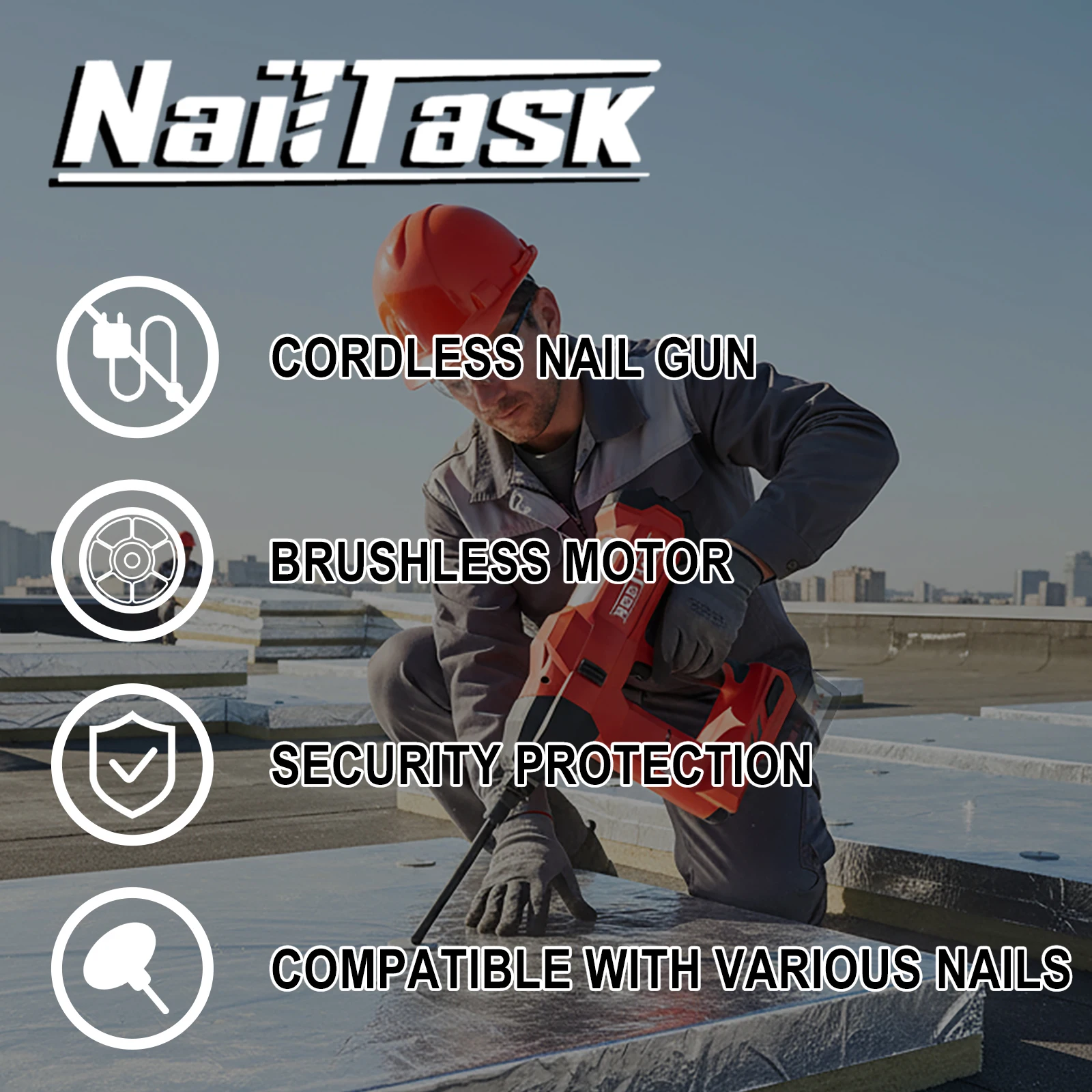 Chiodatrice isolante senza spazzole a batteria NailTask compatibile con batteria Makita (senza batteria) per parete isolante in lana di roccia