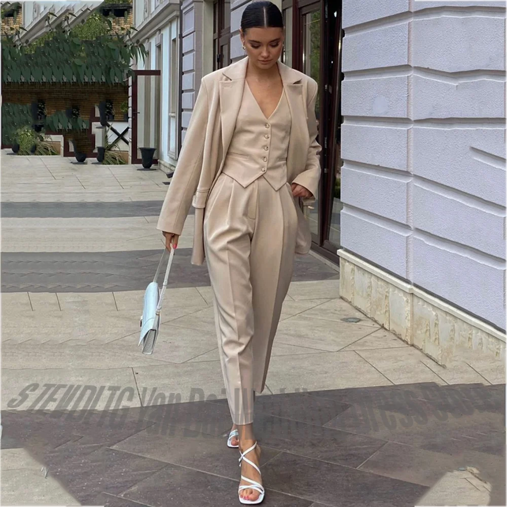 Women's Suit 3-Piece Notched Lapel High Waist Ankle Pants Set for Office Work Business Meetings Formal Events Custom Made