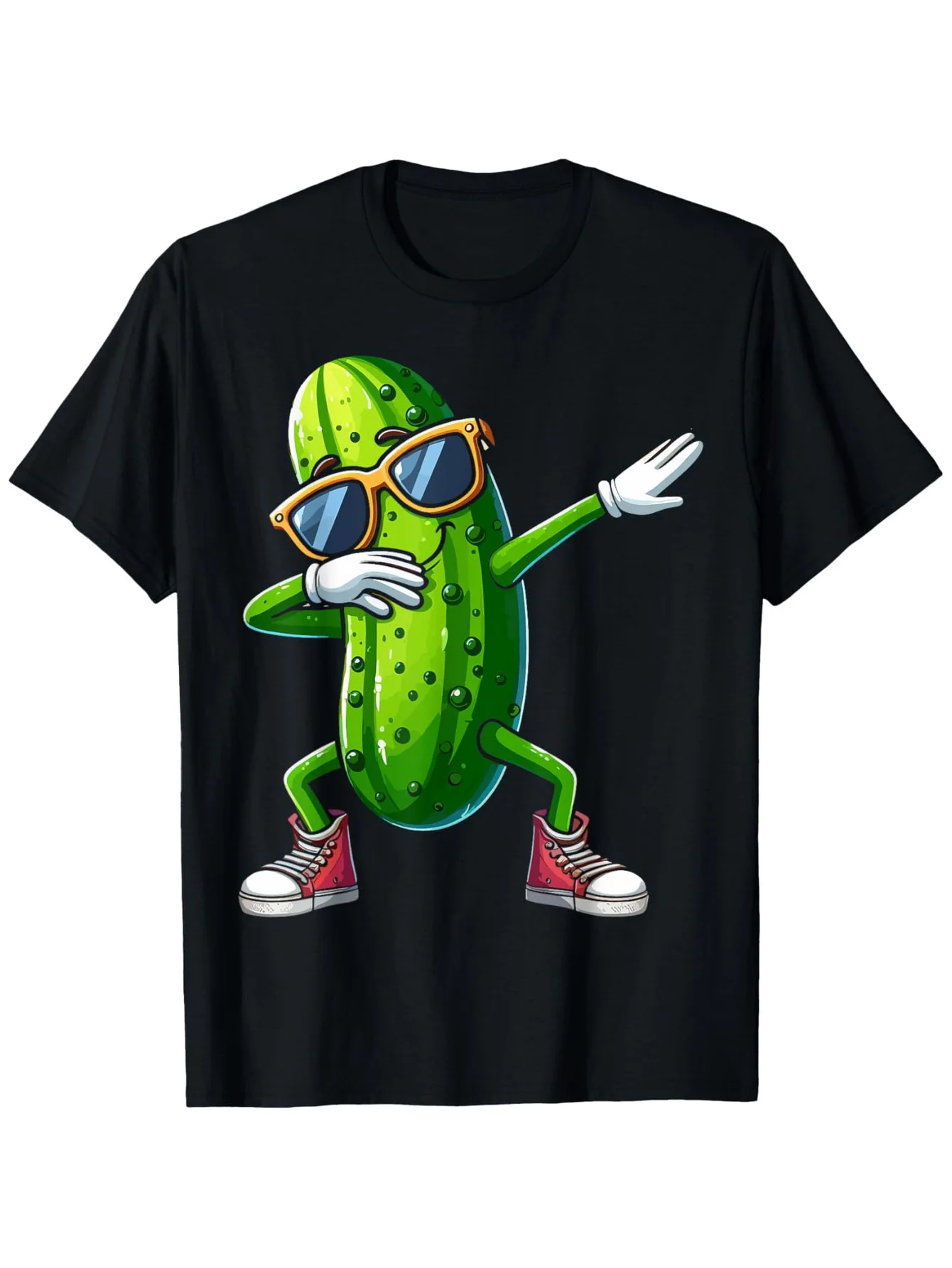 Dancing gracefully with cucumber enthusiasts. Fun cucumber T-shirt, stylish short-sleeved design.