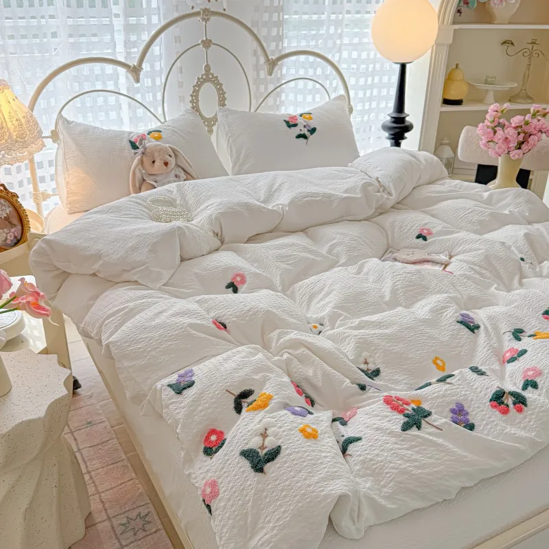 3-4pcs-bedding-set-3d-floral-embroidered-towel-stitch-puff-quilted-red-duvet-cover-muslin-bedding-bed-sheets-with-pillowcase