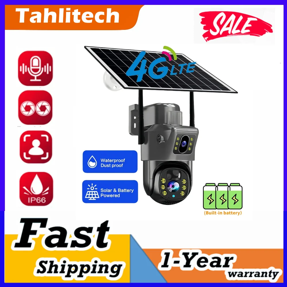2026 Outdoor 4K 8MP Wireless Solar Camera 4G Sim Dual Lens Wifi IP PIR HD Night Vision Camera V380Pro PTZ Security CCTV Monitor