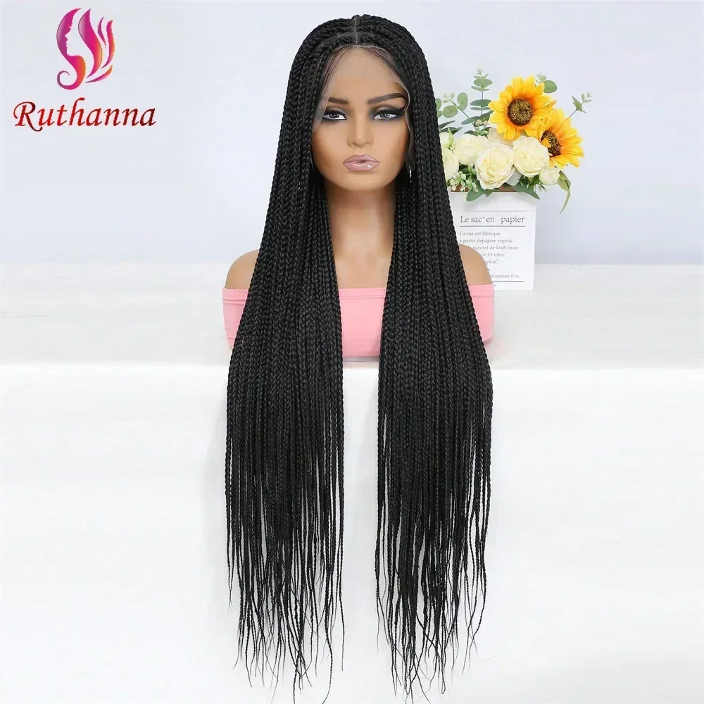 Full Lace Wig 32 Inch Synthetic Long Box Braided Wigs For Black Women 3X Twist Braids Crochet Hair Baby Hair Wig Daily Use