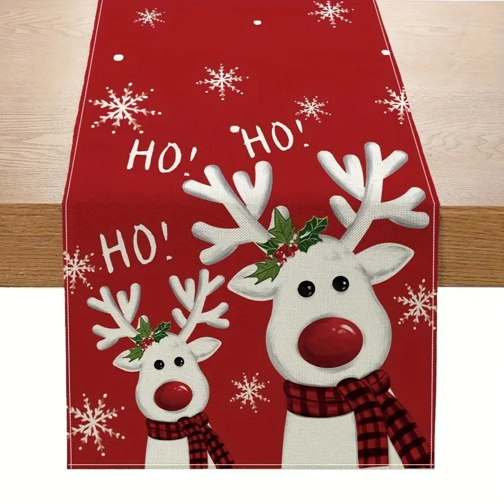 

Christmas Reindeer Linen Table Runners Dresser Scarf Decor Dining Holiday Christmas Party Decorations