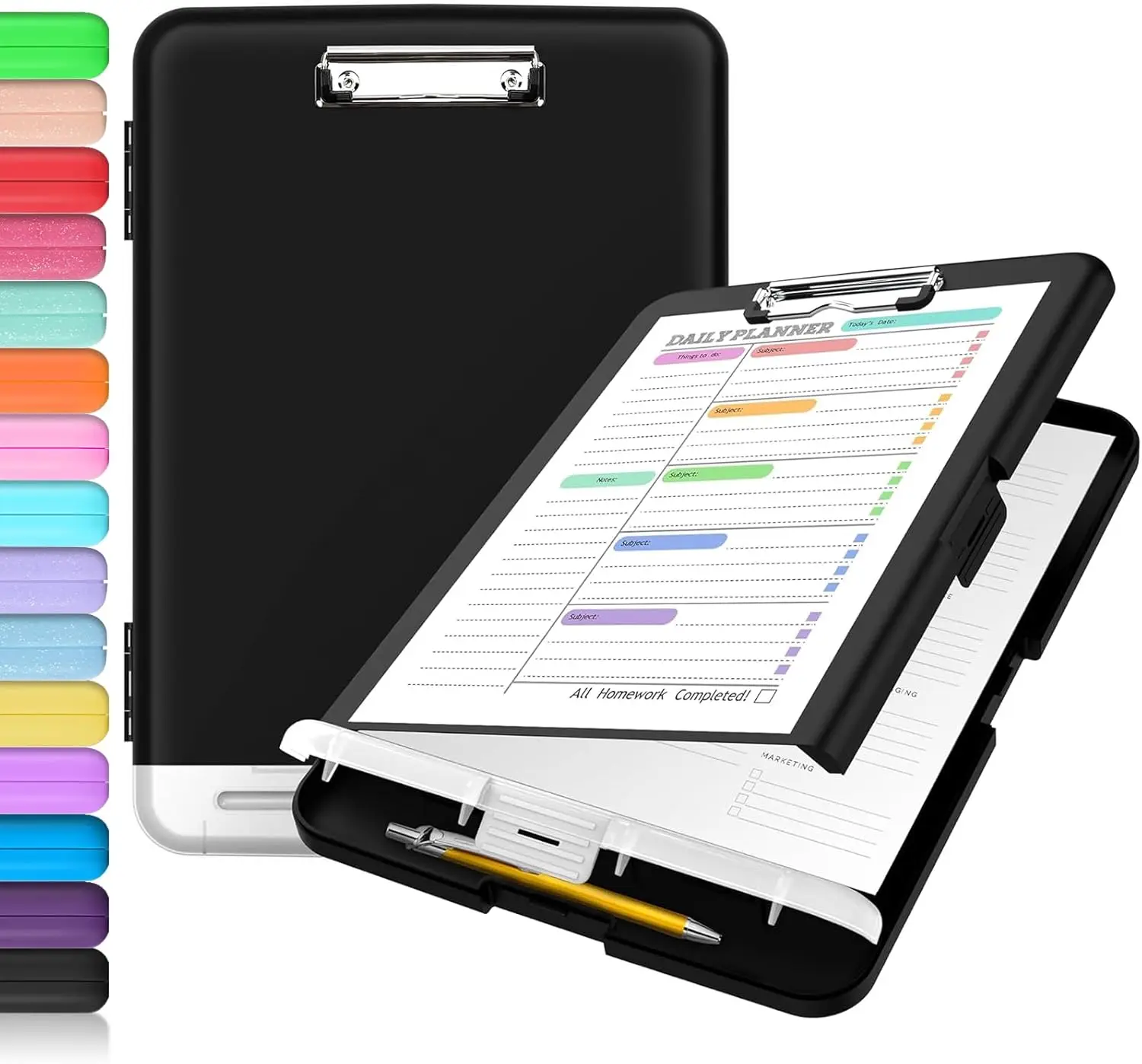 

Clipboard with Storage, Pen Holder, 8.5x11, Low Profile Clip, Nurses Teachers, School Office Supplies