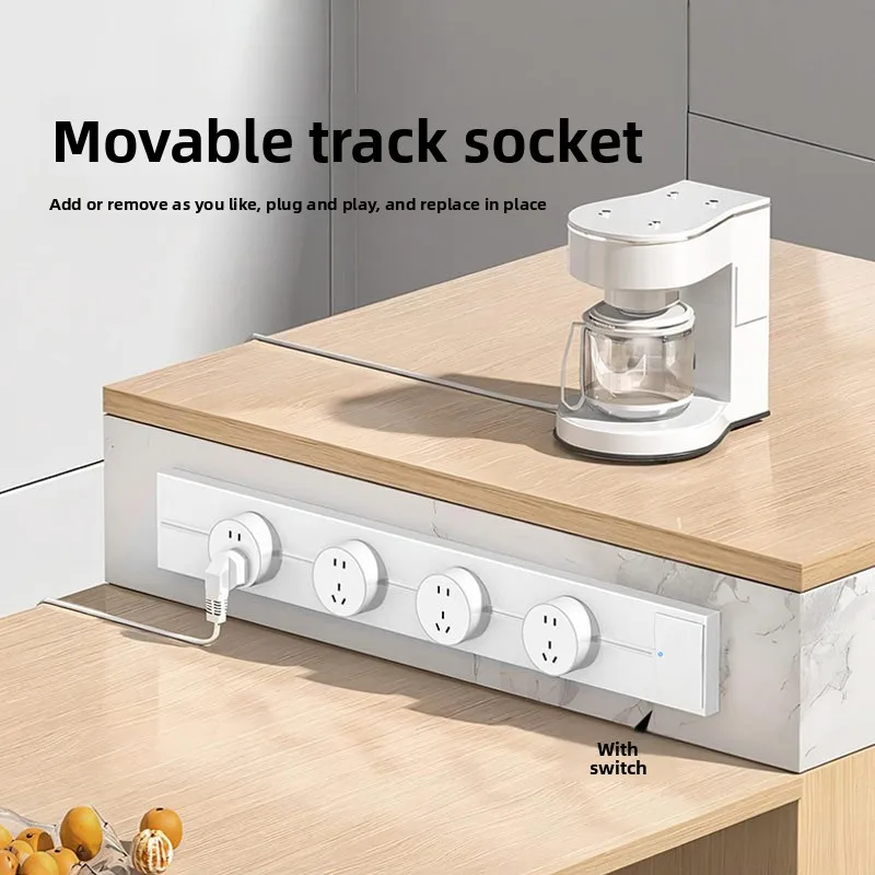 With Switch Track Socket Movable Slide Rail Surface Mount Power Strip Island Counter Home Kitchen Safe Wall Electrical Accessory