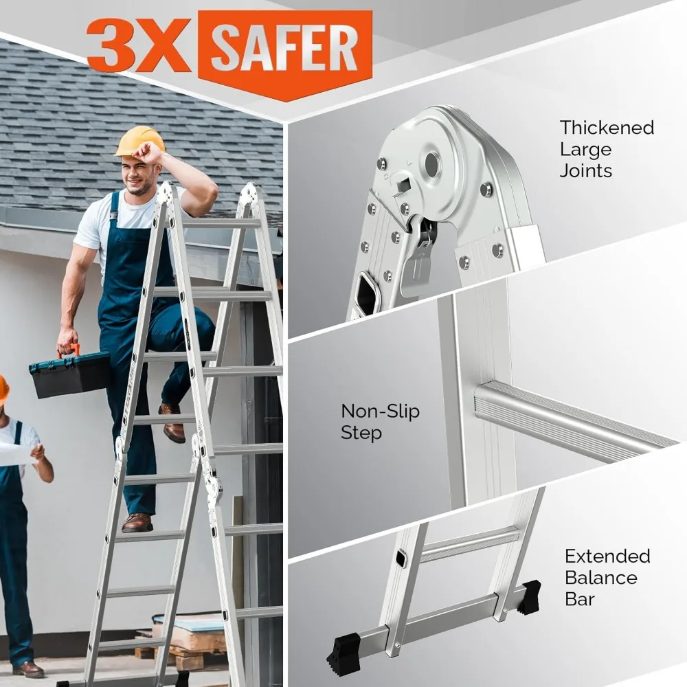 15.5FT Folding Ladder Multi-Purpose Aluminium Extension 7 in 1 Step Heavy Duty Combination EN 131 Standard