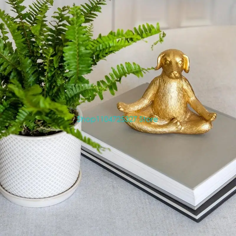 D8KF Small Dog Statue for Shelf Display, Meditating Figurine Accent for Desk Side Table Bedroom Entryway Living Room and Entry