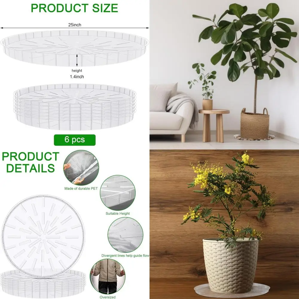 

6-Pack 25 Clear Heavy-Duty Plastic Plant Trays for Indoor/Outdoor Garden Use