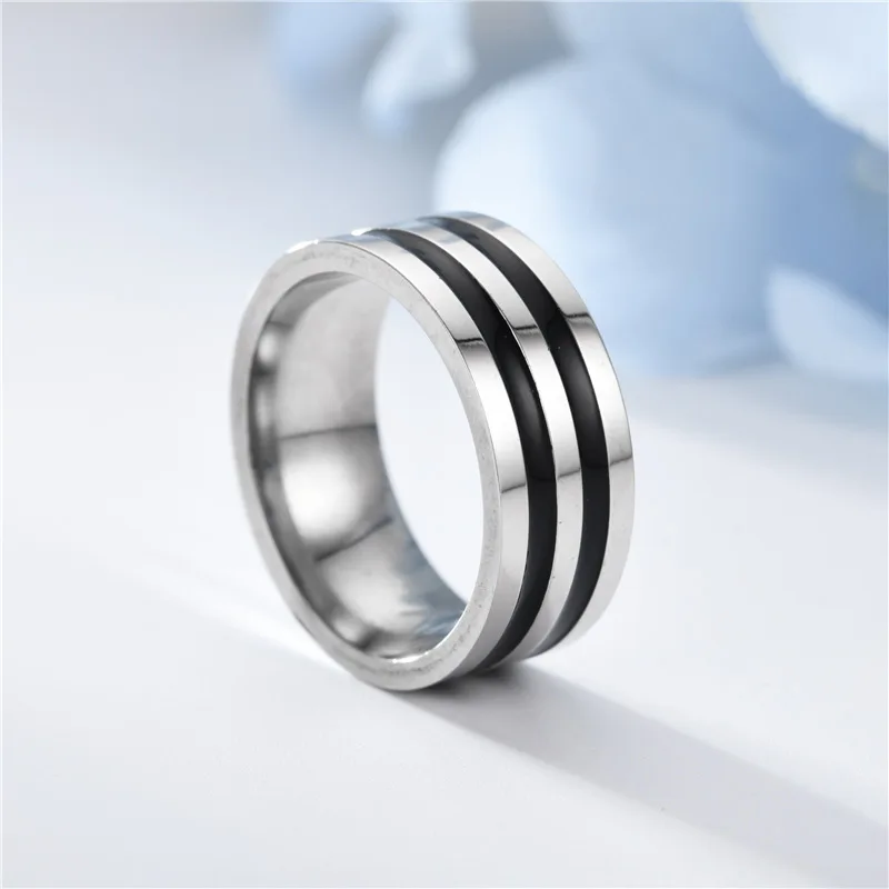 SOHOT  Titanium Steel Round Black Enamel Rings Jewelry For Men Simple Punk Retro Fashion Party Travel Bar Gift Wholesale