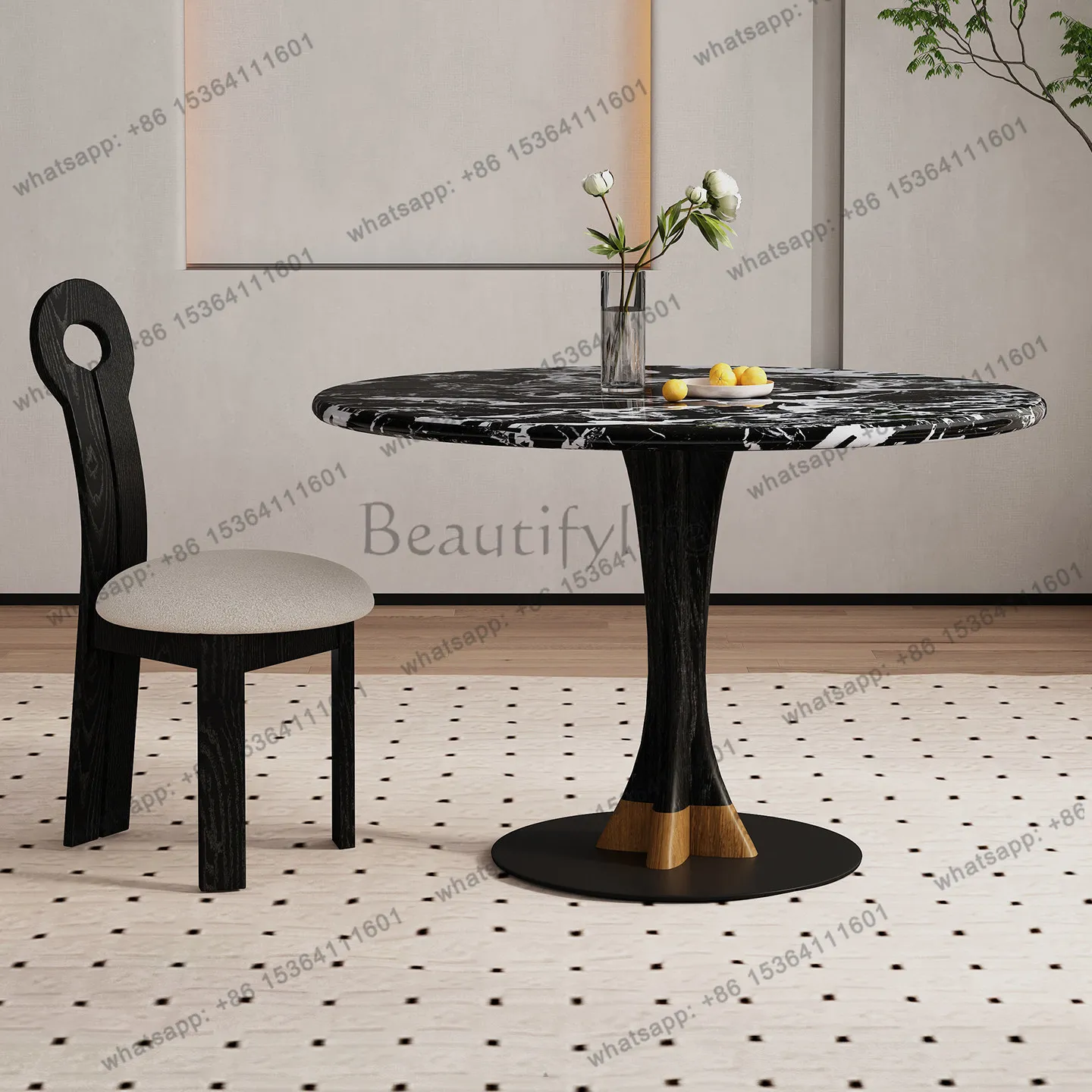 Bulgari marble round table French vintage cream style simple negotiation table