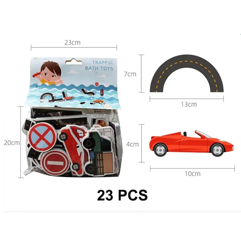 23 Pcs City Traffic Car Road Rail Bath Toy Set Sticky Wall Safety EVA Floating Water Toys Educational Baby For Children Kid Boys