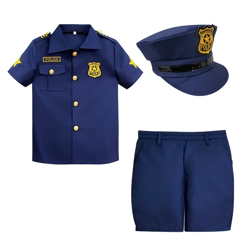 Children Policeman Cosplay Costume Boys Girls Kid Police Uniform Army Policemen Clothing Sets Party Dress Up Gift