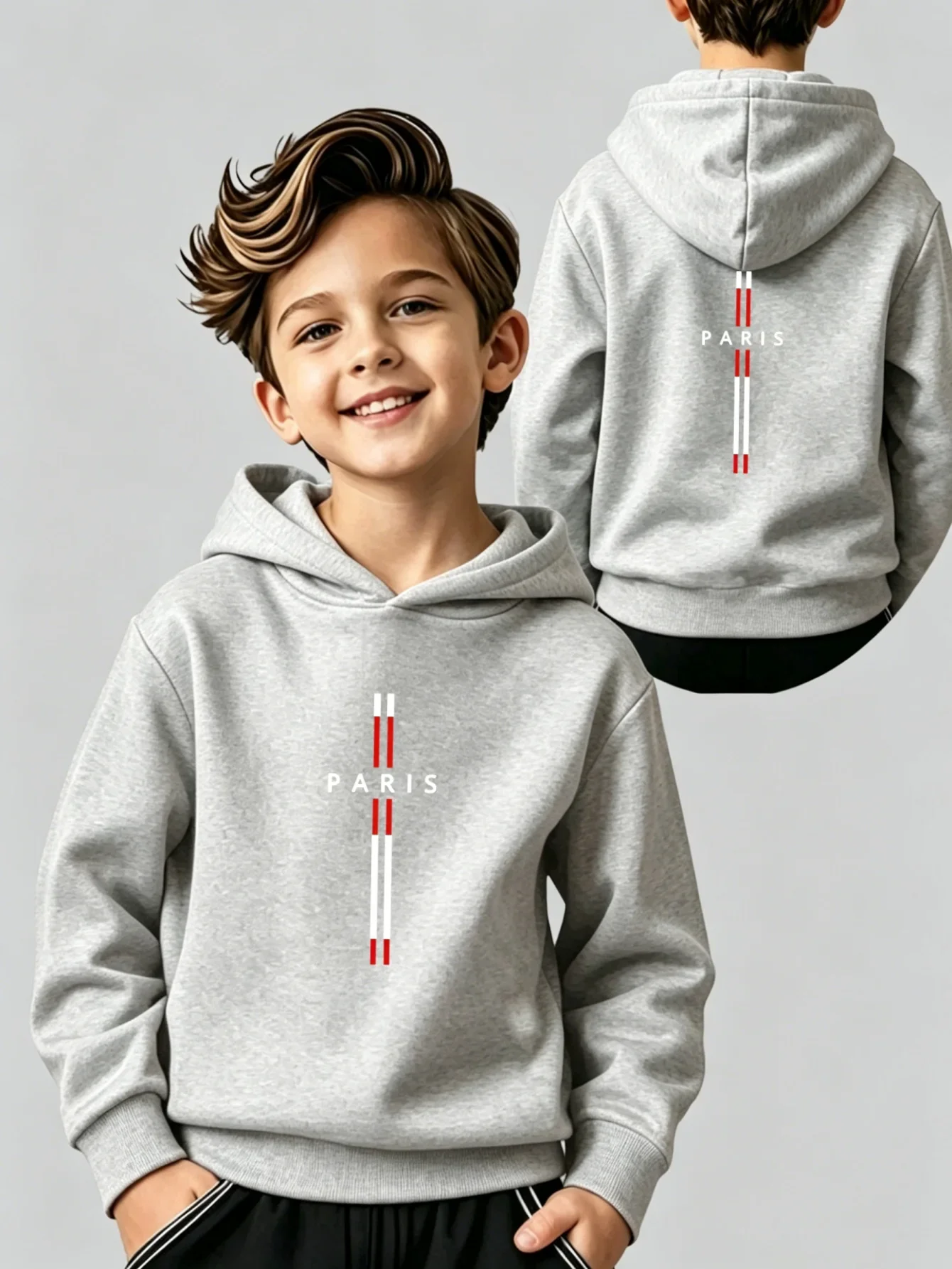 Boys' Kids' Hoodie Casual Long-Sleeve Paris Letter Print Front Back Versatile Comfortable Soft Fabric Sweatshirt