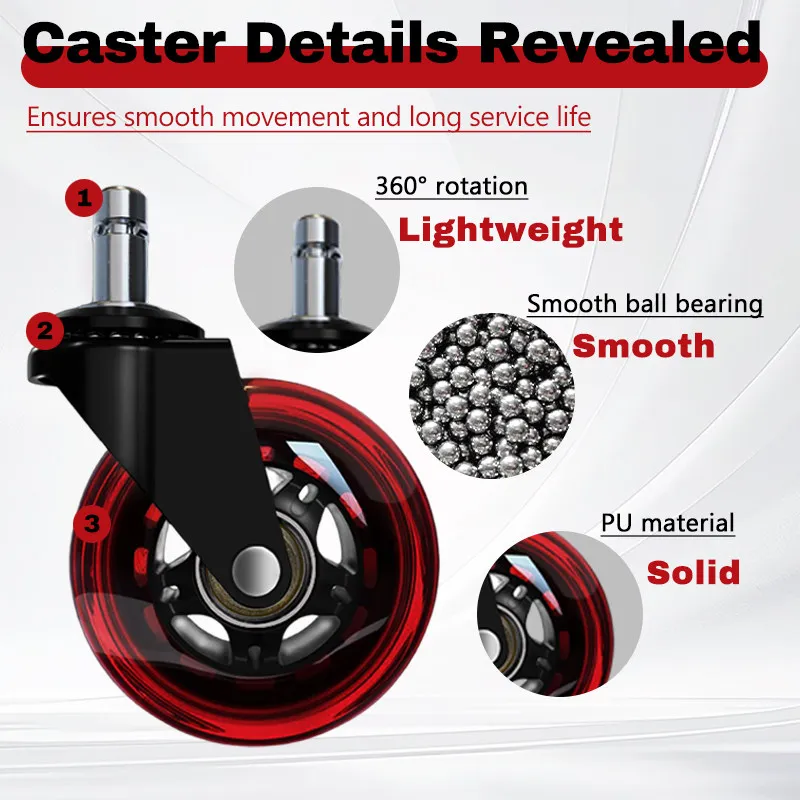 5pcs 3 Inch Office Chair Casters, M11x22mm Pu Heavy Duty Silent Rolling Casters For Gaming Chair