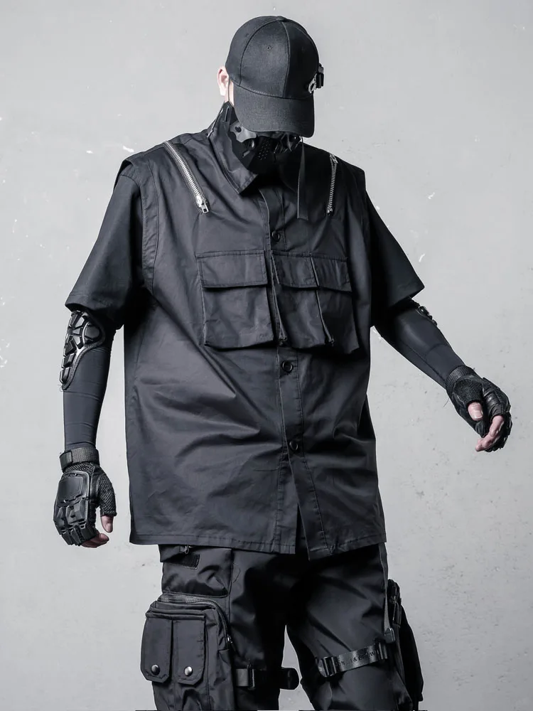 Men's Fashion Techwear Vests High Street Tactical Vests With Pockets And Zippers Cleanfit Sleeveless Tops