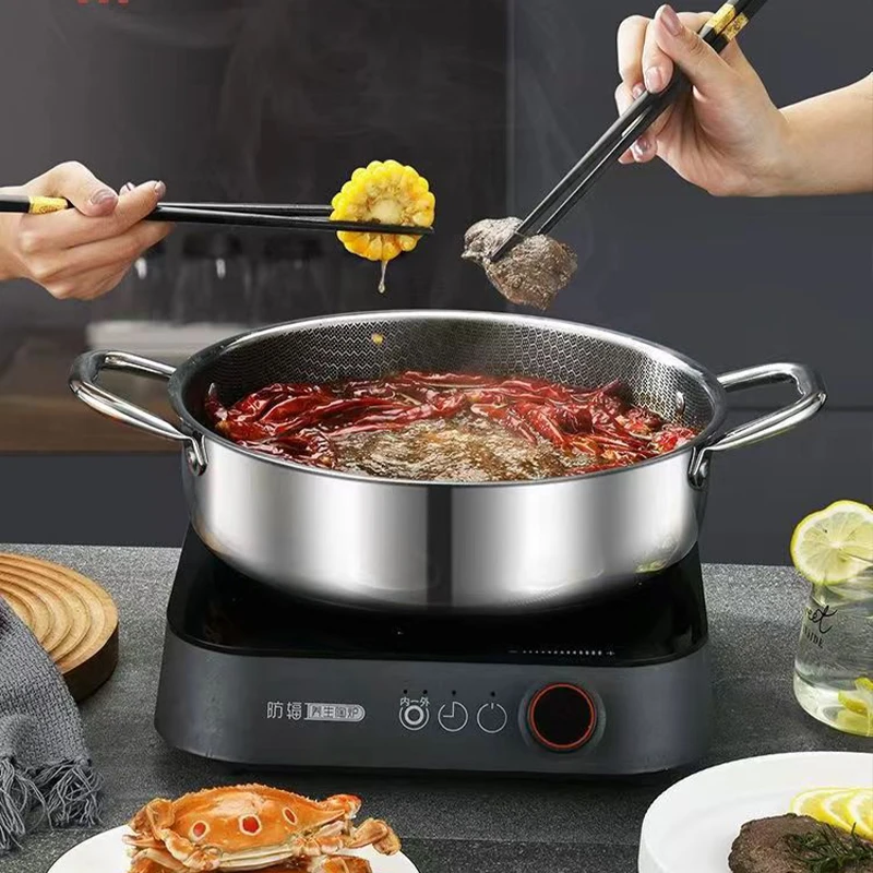 410 Stainless Steel Soup Pot Wok Honeycomb Non-Stick Pot Household Kitchen Cookware Hot Pot Induction Cooker Gas Stove Universal
