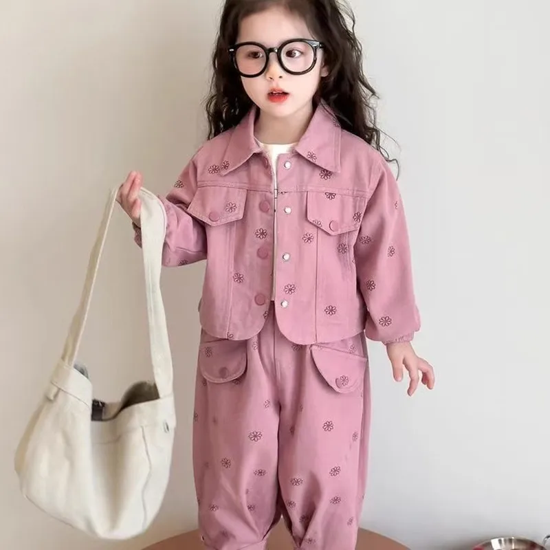 

New Spring Autumn Girls Kids Leopard Pattern Suit Coat+Trousers Pants Sets Comfortable Cute Baby Clothes Children Clothing