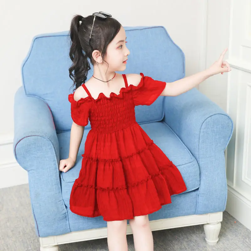 Girl Dresses Solid Color Girl Child Summer Dress Casual Style Children Party Dresses Solid Clothes Girl 6 8 10 12Y Girls Clothes