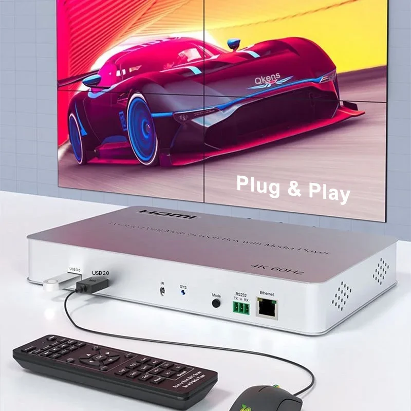 

4K60hz 2x2 HDMI видеостеновой контроллер Point To Point Multi Screen Box с медиаплеерм F U Disk Play портретный экран ТВ Сварщик