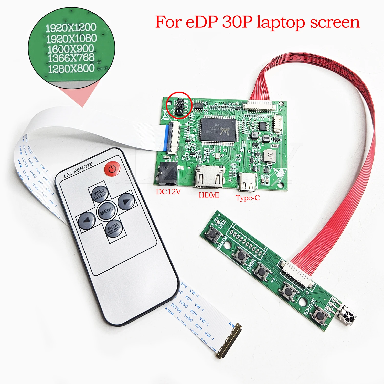 Placa controladora de pantalla LCD con puerto EDP de 30 pines HDMI tipo C a placa de Control de reconocimiento automático integrada en 12 idiomas para ordenador portátil
