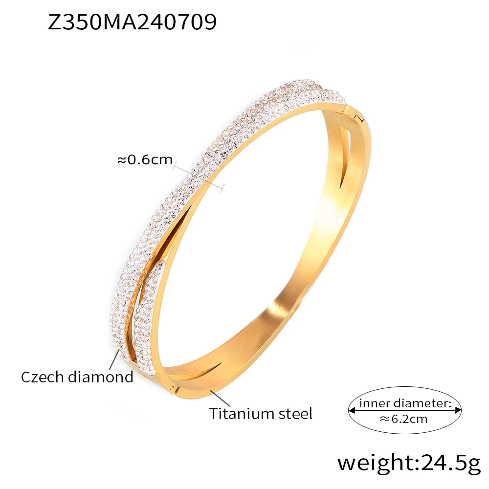 Star-studded Stainless Steel Luxury Women Bangle Bracelet Gold Plated Waterproof Inlaid CZ Clasp Bracelets Jewelry