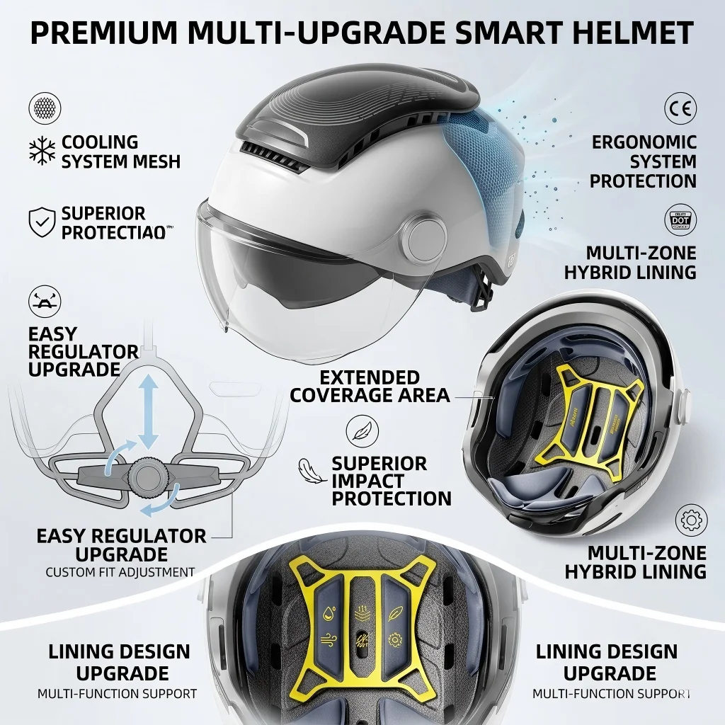 BIBEE Fortschrittlicher E-Bike-Helm für Stadtfahrer, Patentierte AirHuge-Belüftung, Doppelvisiere, Glänzende ABS-Schale, Leichte Sicherheitsausrüstung – Detail 4