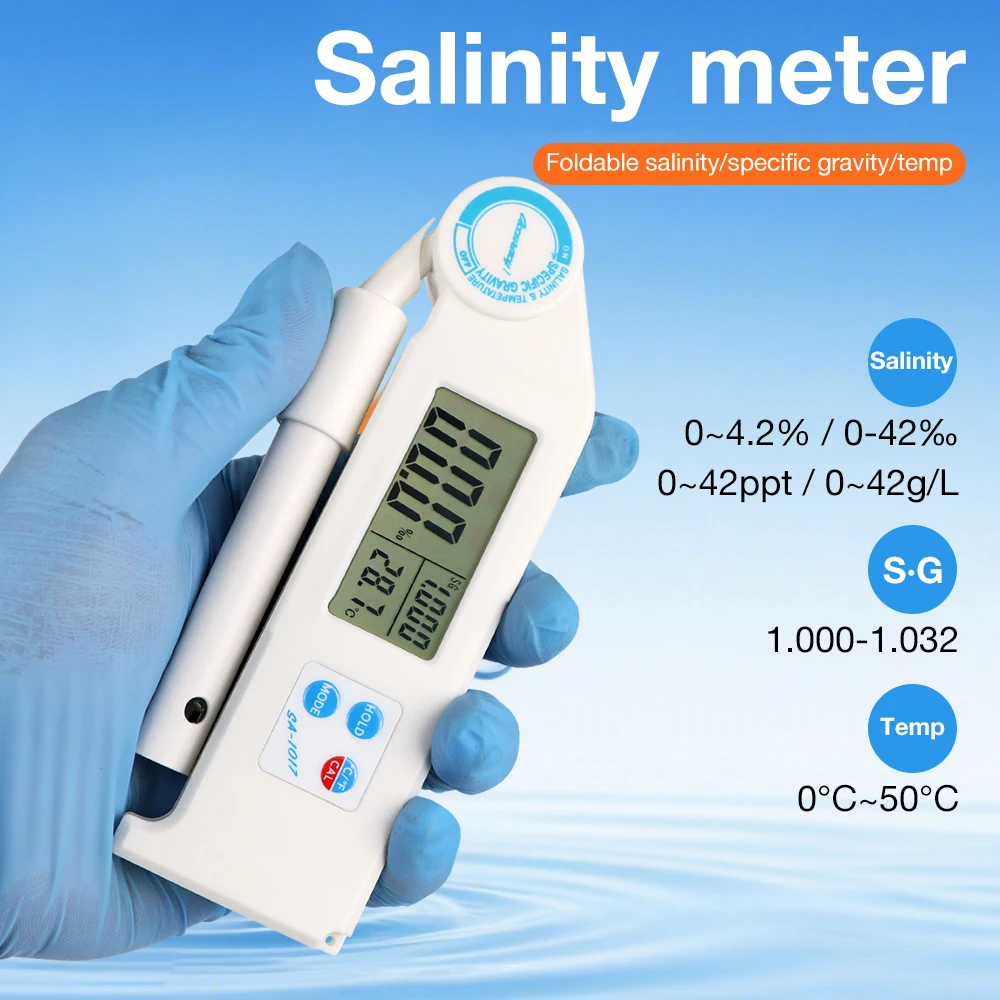 Folding Salinity Tester SA-1017 0~42‰ Salinometer Salt Concentration Meter S.G Temp Specific Gravity Meter for Pool Aquarium