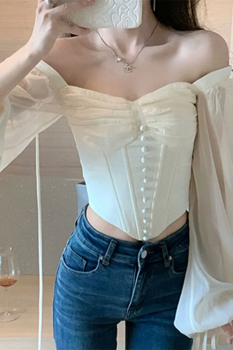 Sexy Blusas Mujer Slash Neck Off Shoulder Tunic Blouses for Women Fashion Chiffon Lantern Sleeve Shirts Crop Tops Summer Blouse