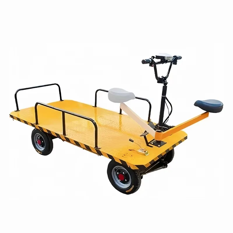 Electric Flatbed Truck 4-Wheel Hand Truck Forward/Reverse Ride-On Warehouse Construction Site Transport Heavy-Duty Cargo Cart
