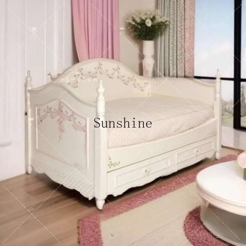 American French painted children's sofa solid wood pink storage bed fabric soft bag