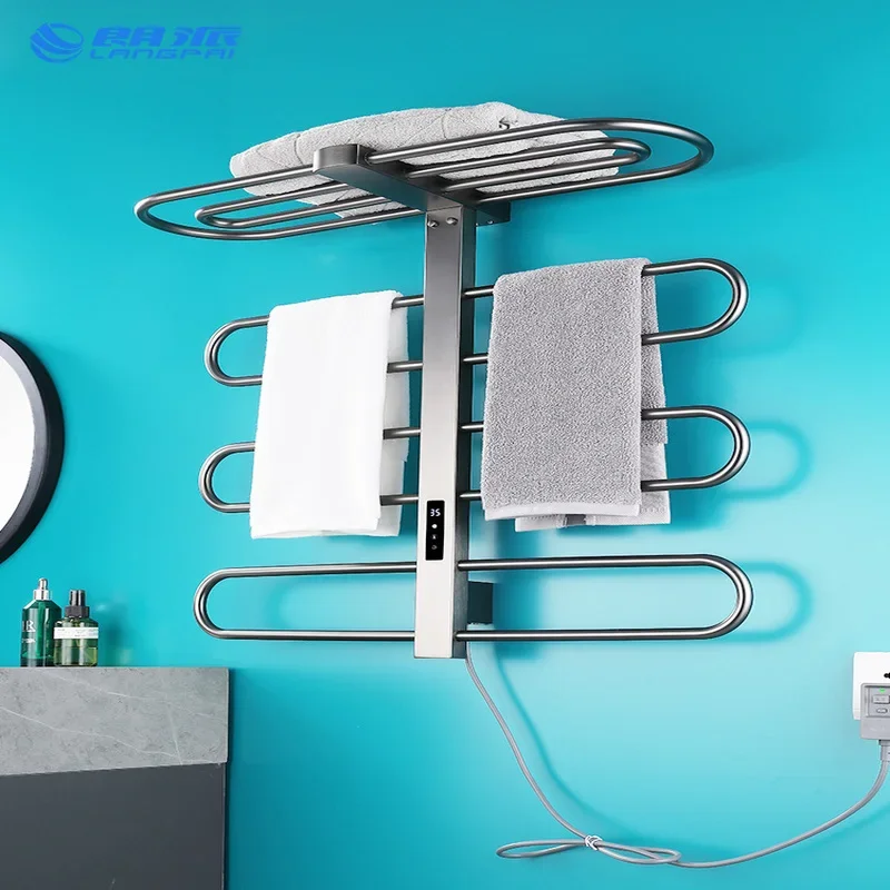 Bathroom Equipment Brushed Gold Towel Warmer Temperature Control Electric Heated Rail Fast Drying Electric Rack