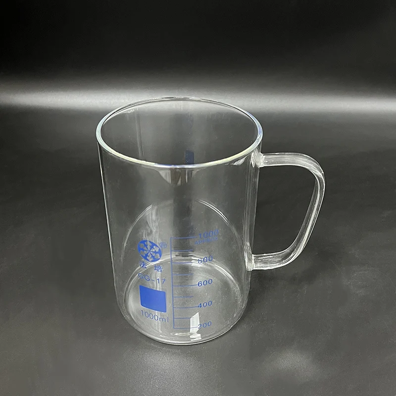 FAPEI Beaker in low form with glass handle and no spout 1000mL,Outer diameter=115mm,Thickness=3mm,Height=160mm,Laboratory beaker